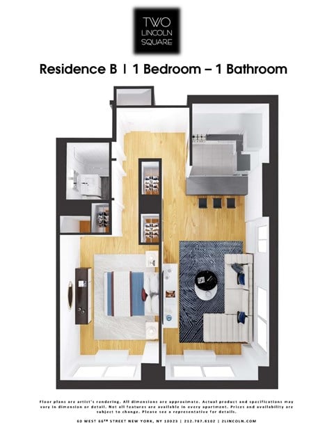 Floor plan for 1 bed, 1 bath, 750 sqft